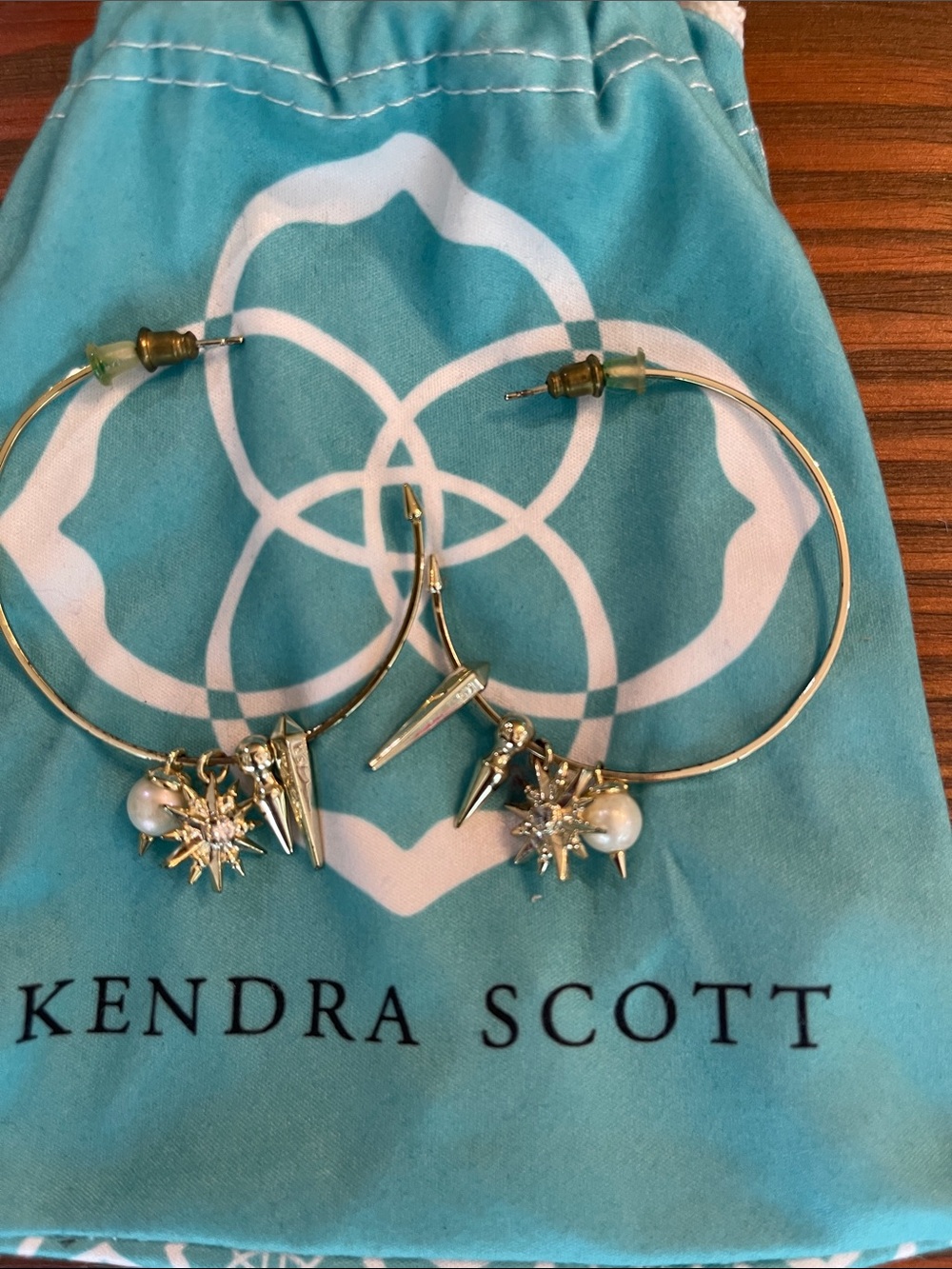 Kendra Scott Gold Hoop Earrings with Pearl and Starburst Charms